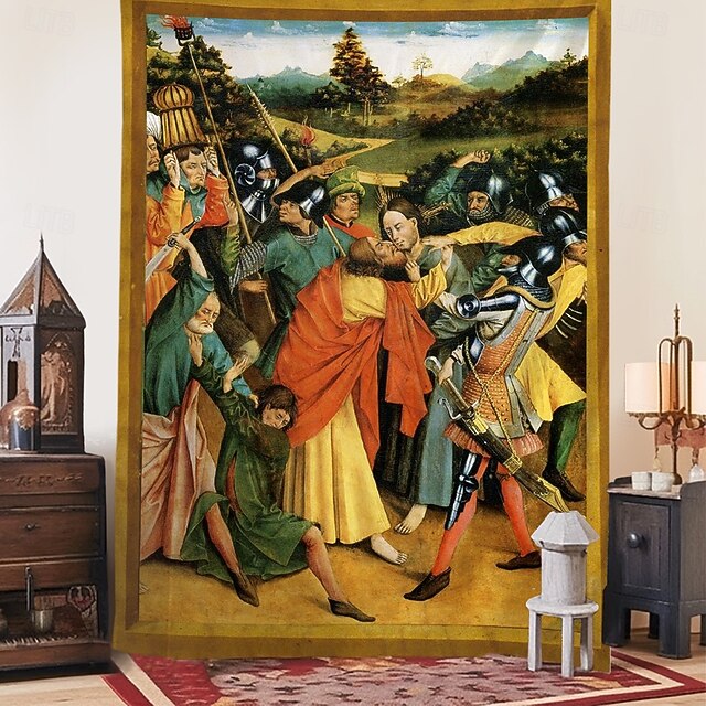 Medieval Tapestry Middle Age Tapestry Religious Art Large Tapestry Mural Decor Photograph Backdrop Home Bedroom Living Room Decoration Johann Koerbecke Gefangennahme4