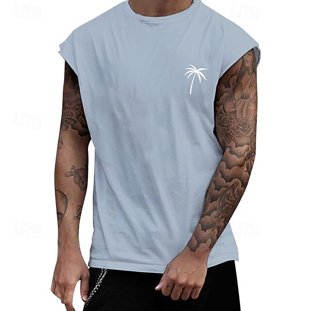 Men's Tank Top Vest Top Undershirt Sleeveless Shirt Sleeveless Crew Neck Summer Coconut Tree Fashion Designer Basic Print Vacation Street Going out Black White Light Blue Top Tee for Men4