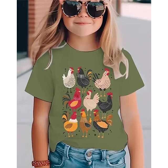 Girls' 3D Animal Chick T shirt Tee Short Sleeve Summer Spring Fashion Basic Kids 4-12 Years Crew Neck Outdoor Casual Daily Regular Fit4