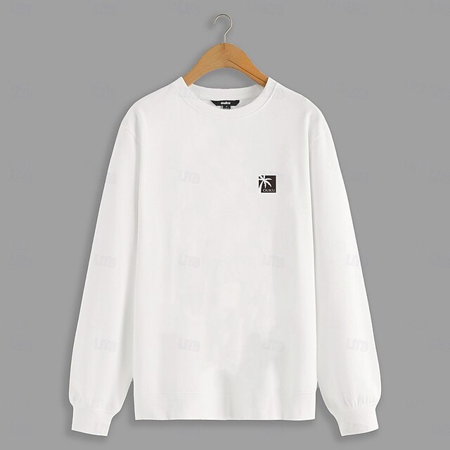 Men's 100% Cotton Palm Tree Sweatshirt Black White Crew Neck Plain Print Casual Daily Sports Other Prints Basic Athletic Fall Winter Clothing Apparel4