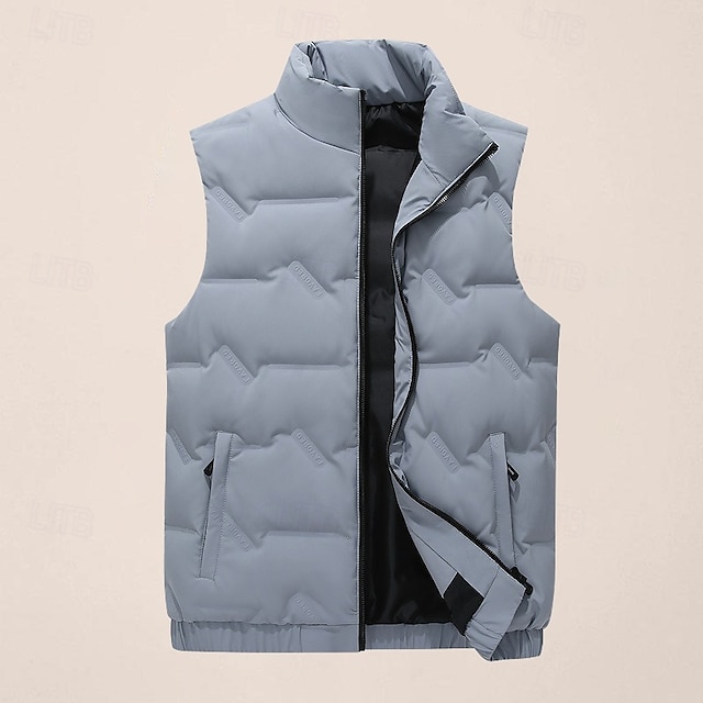  Pánské Péřová vesta Prošívaná vesta Denní Na běžné nošení Podzim zima Kapsa na zip Polyester Pohodlné Pevná barva Zip Stojáček Černá Bílá Světle zelená Nebeská modř Vesta