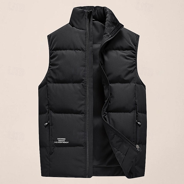  Homme Gilet en duvet Quotidien Occasionnel Printemps & Automne Avec Poches Polyester Confortable Couleur Unie Fermeture éclair Col montant Noir Rose Claire Rouge Violet Gilet