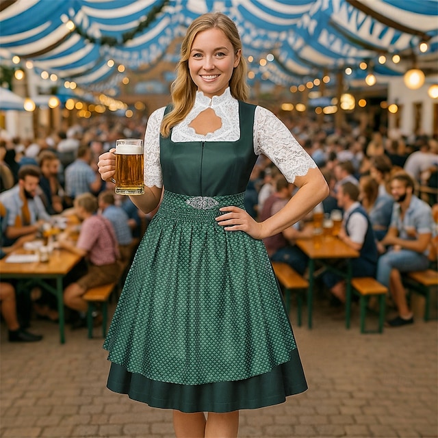  Oktoberfest Dress Trachtenkleider Dirndl Blouse Maid Bavarian German Wiesn Women's Beer Festival Traditional Style Cloth Blouse Dress Apron