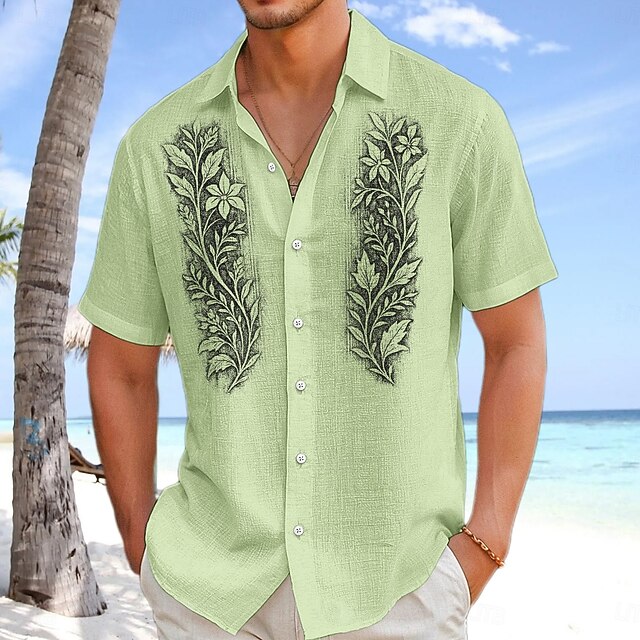 Homme Chemise en lin Chemise hawaïenne Chemise Boutonnée Vacances Quotidien Rose Claire Bleu
