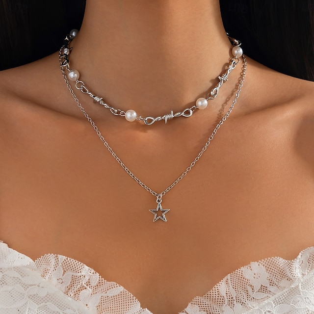  Gargantillas Perla Mujer Moda Artístico Sencillo Multi capa Estrella Boda Irregular Gargantillas Para Boda Fiesta Víspera de Todos los Santos