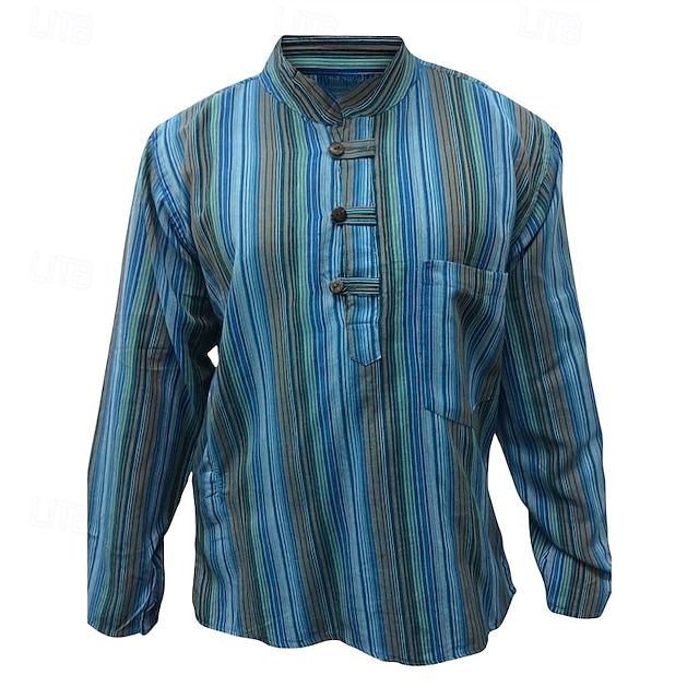  Per uomo Camicia Camicia popover Camicia Estiva Camicia casual Camicia da Spiaggia Rosso Blu Blu scuro Caffè Manica Lunga A righe Colletto alla coreana Vacanza Camicia hawaiana Abbigliamento