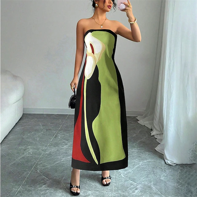 Women's Long Dress Maxi Dress Casual Dress Summer Dress Fashion Outdoor Party Holiday Regular Fit Color Block Sleeveless Cold Shoulder Blue Orange Green Summer4