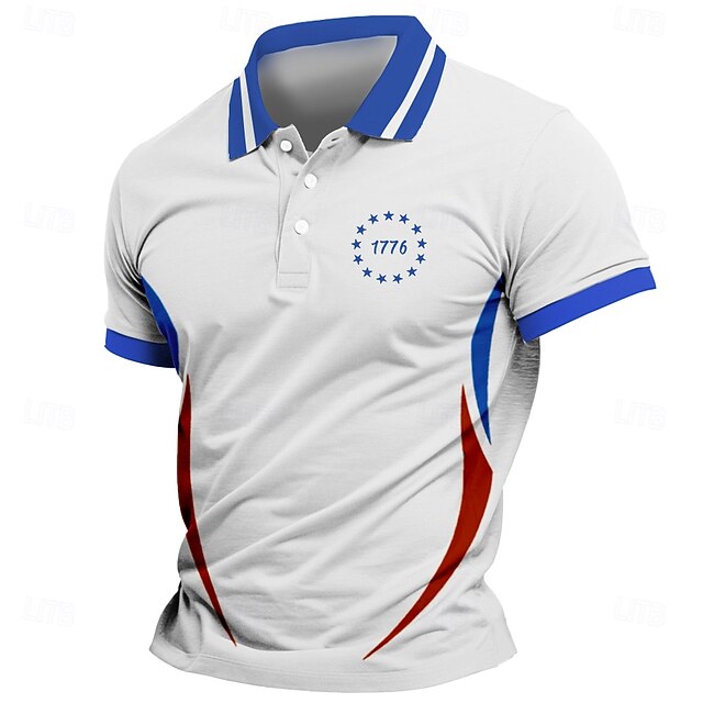 Independence Day Men's American Flag Polo Short Sleeves Polo Collar Casual Daily Athleisure Festival Buttons Summer Robin's Egg Blue Red4