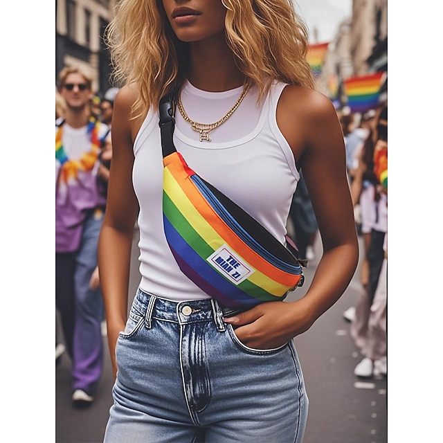  Universell midjeväska med regnbågsfärgad dragkedja för kvinnor - färgglad pride-midjeväska med justerbar axelrem för HBTQ-festivaler, resor och dagligt bruk