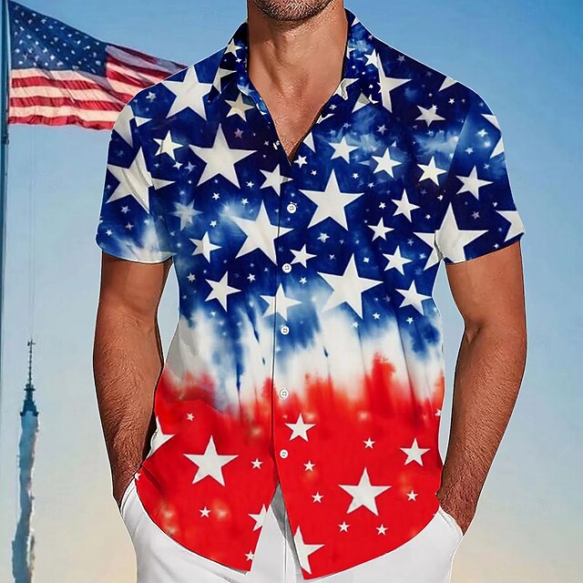 Independence Day Men's US Flag Patriotic Fourth of July Shirt Summer Shirt Button Up Shirt Short Sleeve Fashion Casual Outdoor Holiday Summer Spring Turndown 3D Print Collared Shirts Blue4
