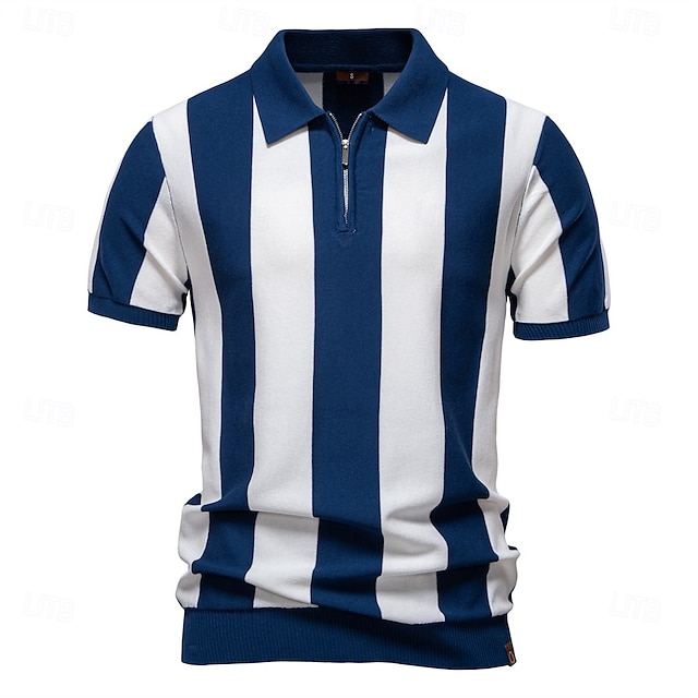  Per uomo Polo Maglione polo lavorato a maglia Formale Lavoro Collo ripiegato Manica Corta Confortevole Stile Vecchio Denaro A righe Strisce verticali Stripe-Trim Righe Primavera Nero Giallo Blu marino