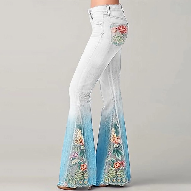  Retro Antiguo Boho Años 70 Los pantalones de campana Pantalones acampanados Hippie Tiro Medio Floral Mujer Víspera de Todos los Santos Carnaval Vacaciones Festival de Música Festival Adulto Pantalones