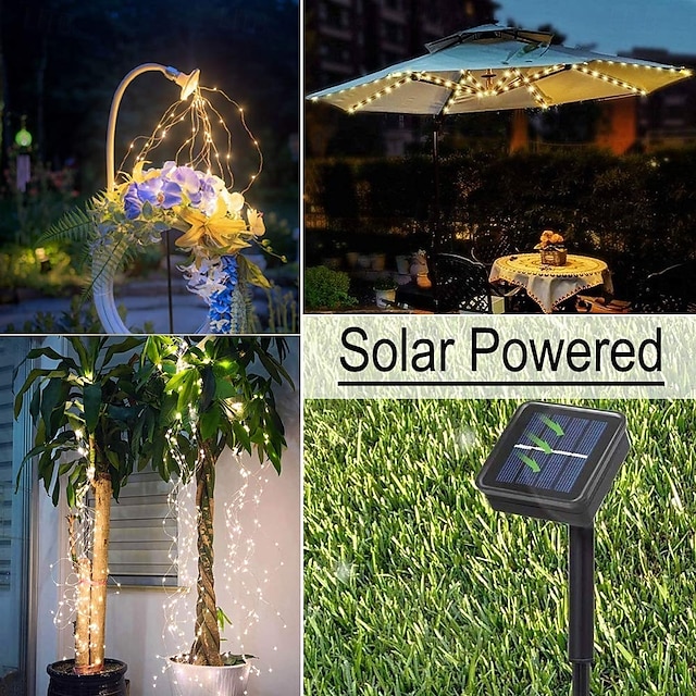  1 Pc String Light de Fio de Cobre Solar à Prova D'água Luz de Corrente de Luz Streaming Luz de Cascata 2M-200 Feixes de LED Jardim Decoração de Atmosfera para Casamento Festival Interno e Externo