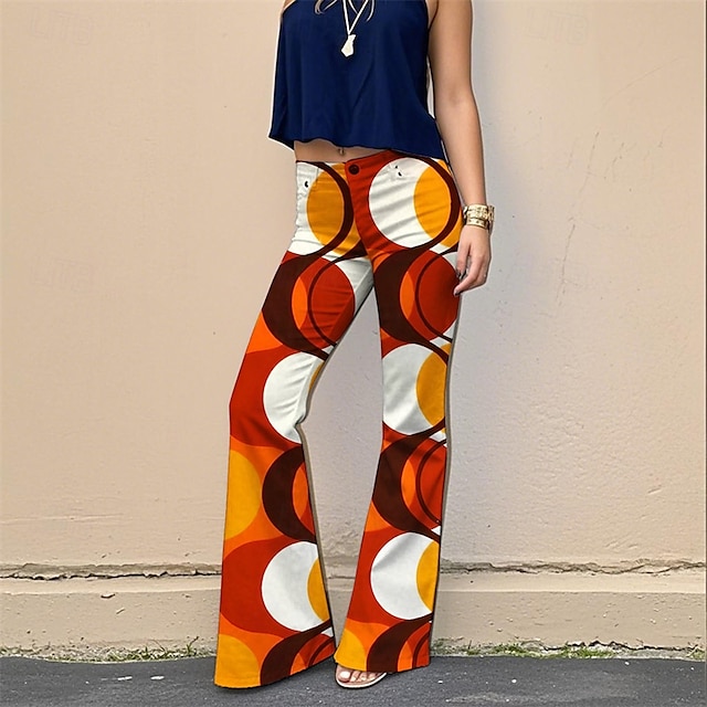  Retro Vintage Anos 70 Groovy Calça boca de sino leggings flare Hippie Discoteca Cintura Alta Geométrico Psicodélico Mulheres Dia Das Bruxas Carnaval Férias Festival de Música Festival Adulto Calças