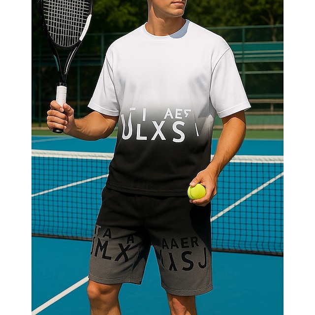  US Open Per uomo Set sportivo Camicie e pantaloncini Set da tennis 2 Maniche Corte Traspirante Yoga Tennis Golf Grafico Nero Bianco Blu Abbigliamento da tennis