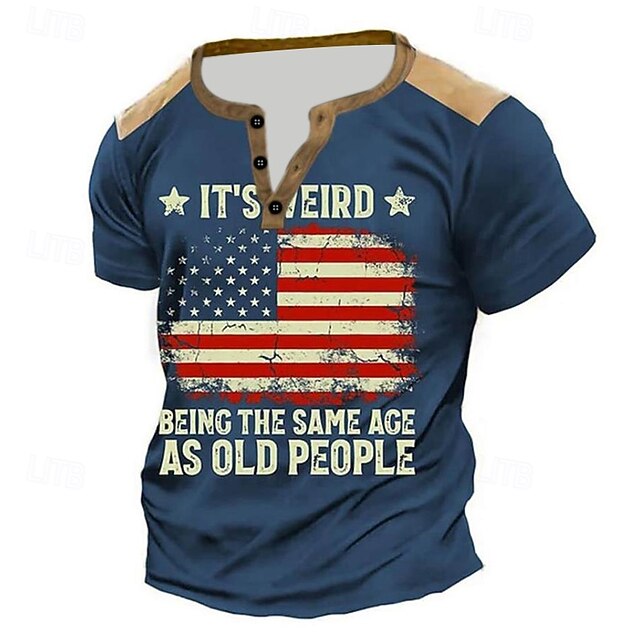 Men's Flag T Shirt Henley Shirt Short Sleeve Designer Retro Vintage Casual Street Casual Daily Summer Spring Navy Blue Henley Henley T-Shirt4