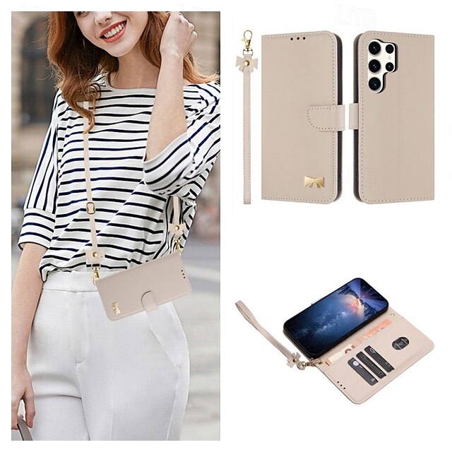  Phone Case For Samsung Galaxy S24 Ultra Plus S24 FE S23 Ultra Plus A55 A35 A25 A15 5G A53 A33 A23 A13 S25 S25 Ultra Wallet Case Flip Cover with Wrist Strap Shockproof PC PU Leather