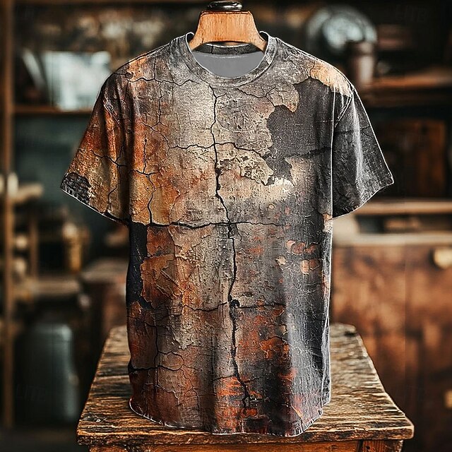 Men's Optical Illusion T Shirt Short Sleeve T shirt 3D Print Crew Neck Shirt Retro Vintage Vintage Retro Party Street Casual Brown Summer Spring All Seasons Clothing Apparel S M L XL XXL XXXL 4XL4