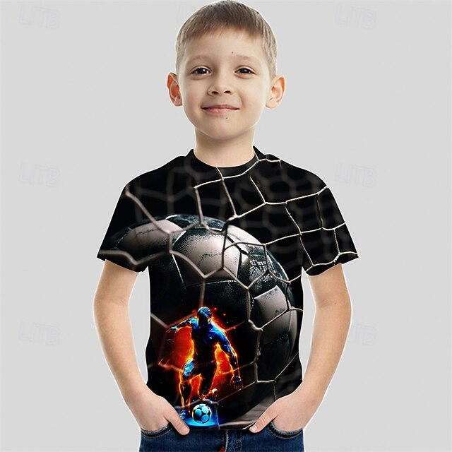  Jungen 3D Fußball T-Shirt Kurzarm Sommer Frühling Mode Basic Kinder 4-12 Jahre Rundhalsausschnitt Outdoor Lässig Täglich Normale Passform