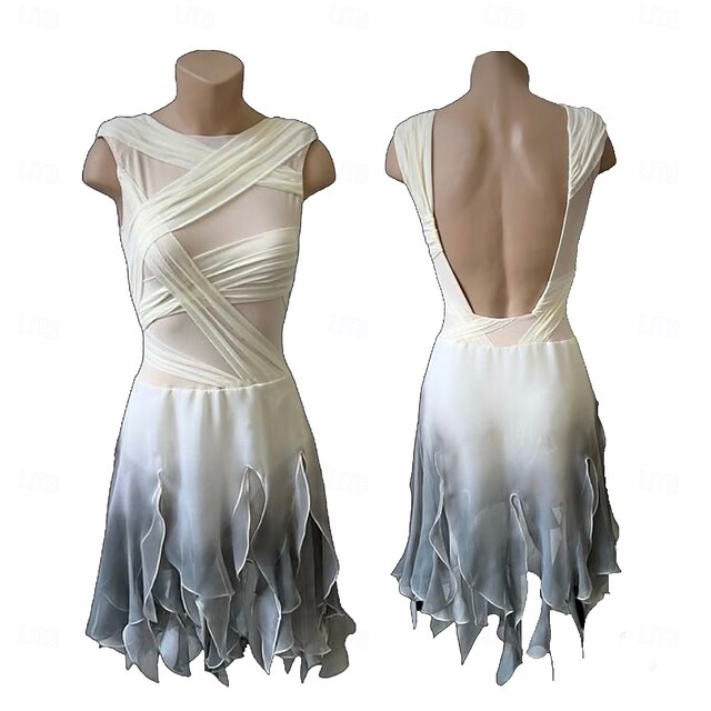 Figure Skating Dress Women's Girls' Ice Skating Dress White Thumbhole Halo Dyeing High Elasticity Professional Competition Skating Wear Thermal Warm Crystal / Rhinestone Sleeveless Ice Skating Figure4