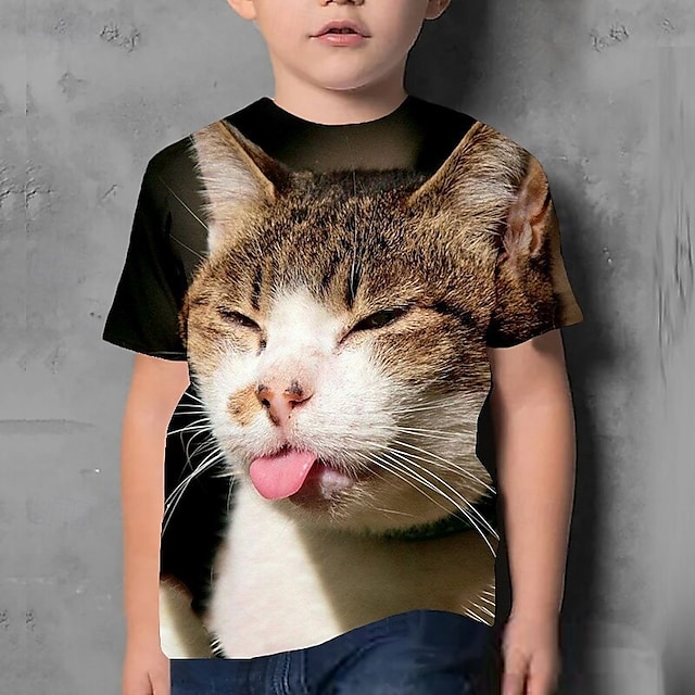  Boys 3D Cat T shirt Tee Short Sleeve Summer Spring Fashion Basic Kids 4-12 Years Crew Neck Outdoor Casual Daily Regular Fit