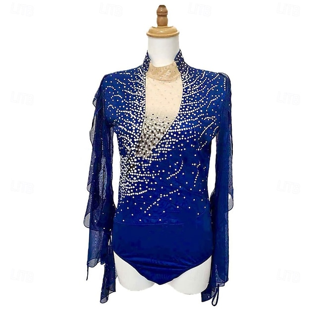  heren jongens kunstschaatskostuums hoge elasticiteit training wedstrijd schaatskleding klassieke kristal / strass lange mouwen ijs schaatsen kunstschaatsen