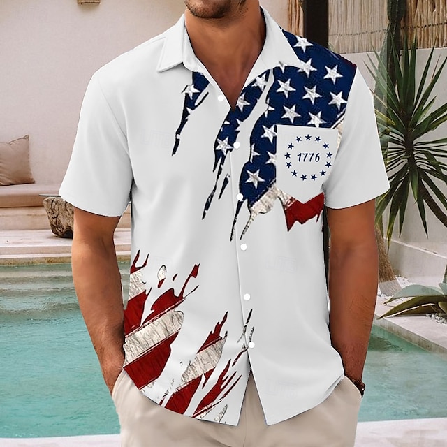  Independence Day Voor heren Amerikaanse Amerikaanse vlag Vaderlandslievend Vierde juli Overhemd Zomer overhemd Overhemd met knopen Korte mouw Mode-casual Feestdagen Zomer Lente Strijkijzer