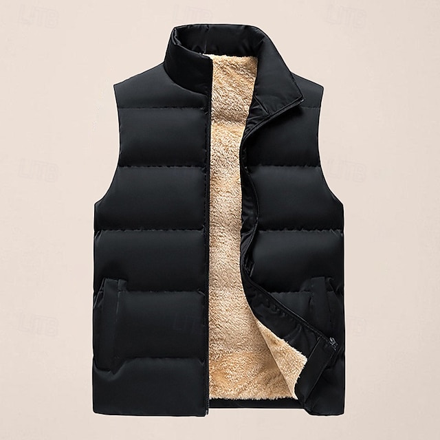  Pánské Puffer Vesta Denní Na běžné nošení Jaro & podzim Kapsy Polyester Pohodlné Pevná barva Zip Stojáček Běžný Černá Rubínově červená Tmavomodrá Vesta