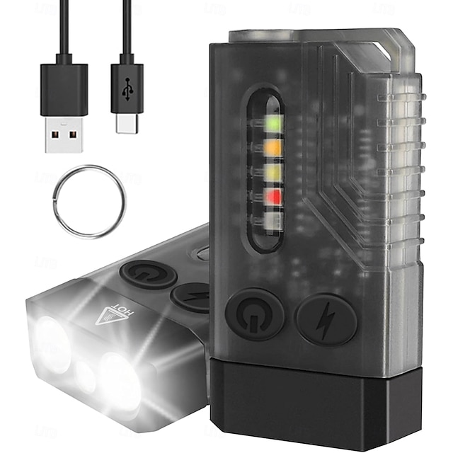  Lampe torche LED petite et puissante, ultra lumineuse, 1 000 lm, porte-clés, 365 nm, UV, rouge, vert, bleu, mini lampe torche de poche, aimant latéral, bip sonore, 14 modes
