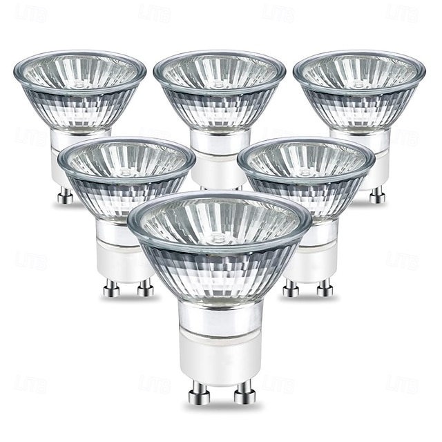  GU10 halogenlampa 220v 50w halogenlampor MR16 med glasskydd 2700k varmvit dimbar för ljusvärmare lampskena taklampa 6st