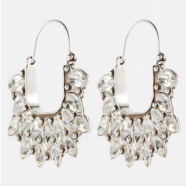 Femmes Boucle d'Oreille Créoles Classique Précieux Panier de fleurs ancien Mignon Personnalisé Diamant Imitation Des boucles d'oreilles Bijoux Argent Pour Mariage Soirée Cadeau Quotidien 1 Paire