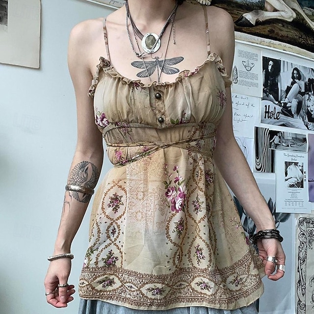  Pentru femei Cămașă Boho Bluză Floare Modern Boho Fără manșon Cu Bretele Topuri obișnuite Zilnic Concediu Ieșire Imprimeu Caisă Vară