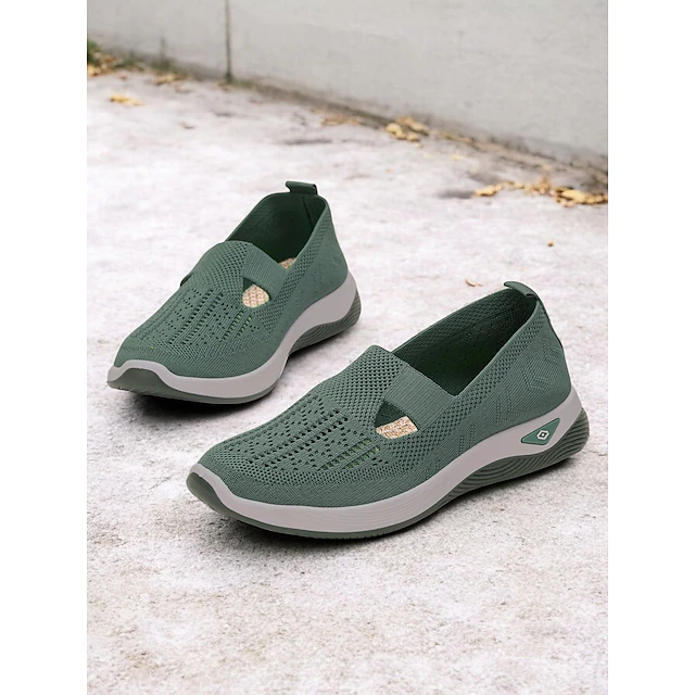 Women's Green Slip-On Athletic Sneakers with Breathable Mesh, Arch Support, Perfect for Walking and Casual Wear 25