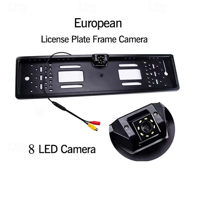  Telecamera posteriore con cornice per targa UE con visione notturna a 8 LED – Telecamera di retromarcia impermeabile per parcheggio auto