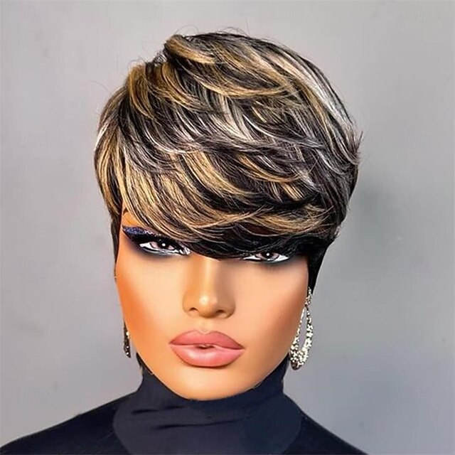 Perruque Synthétique Femme Style Pixie Noir Court - Avec Frange Et Cadeau Inclus