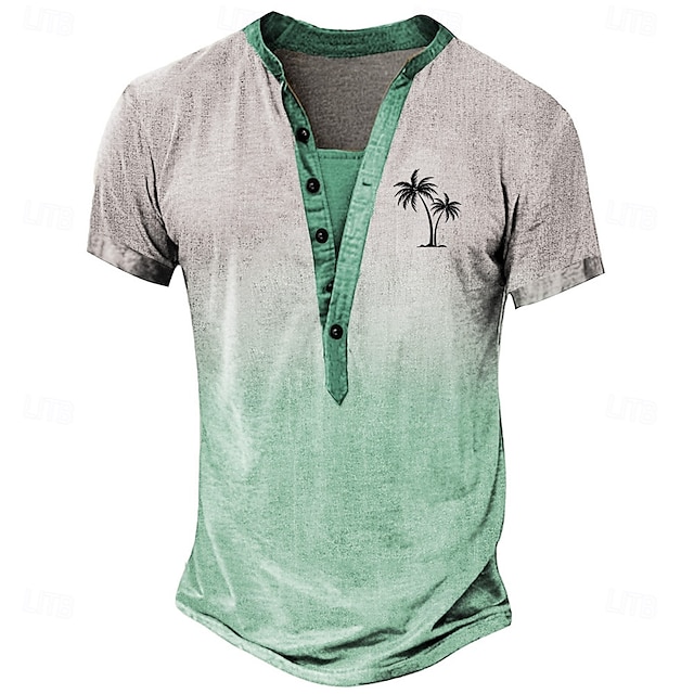  Herren Farbverlauf T Shirt Henley Hemd T-Shirt Kurzarm Designer Basic Klassisch Outdoor Lässig Täglich Sommer Blau Purpur Grün Henley Henley T-Shirt