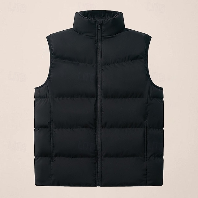  Herren Steppweste Täglich Lässig Herbst Winter Tasche Polyester Bequem Einfarbig Vorne geknöpft Stehkragen Normale Passform Schwarz Königliches Blau Dunkelgrün Hell Gray Weste
