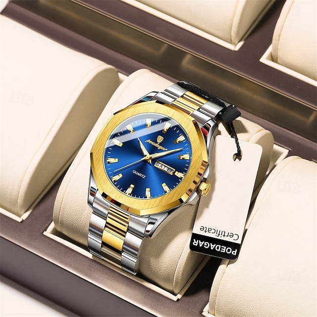  Orologio da polso di lusso da uomo, impermeabile, luminoso, con settimana e data, originale, in acciaio inossidabile, sportivo, al quarzo, da uomo.