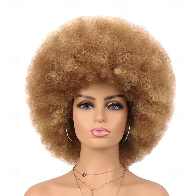  Peluca Afro de los 70 Pelucas Mezclas Marrones para Mujeres Negras Peluca Sin Adhesivo Naturalmente Esponjosa y Grande para Uso Diario en Fiestas Pelucas de Halloween