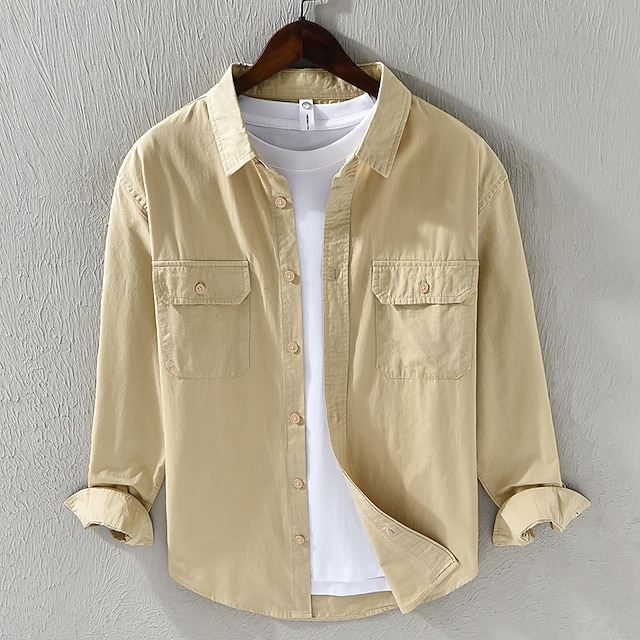  Per uomo Camicia Camicia di lino Camicia casual Camicia con Bottoni Camicia di cotone Semplice Vacanza Camicia hawaiana Nero Bianco Arancione Marrone Manica Lunga Bavero Primavera Autunno
