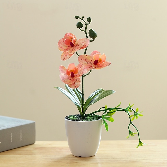  Pianta di orchidea artificiale in vaso, composizione floreale di phalaenopsis finta, orchidea di seta realistica in vaso per centrotavola da ufficio in casa