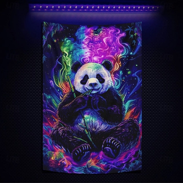  Mustavalolampun seinävaate hohtava pimeässä hohtava juhla UV-reaktiivinen meditoiva karhu eläin trippy sumuinen roikkuva seinävaate seinätaide muraali olohuoneeseen makuuhuoneeseen