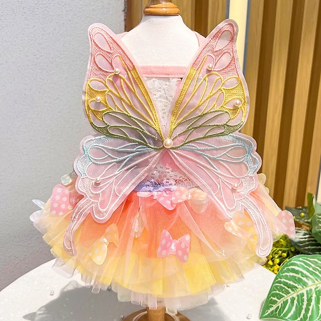  Regenboogvlinder hondenjurken voor kleine hondenmeisjes, puppy kant tutu prinsessenjurk kattenoutfit huisdier vlinderkostuum voor kitten chihuahua yorkie keeshond