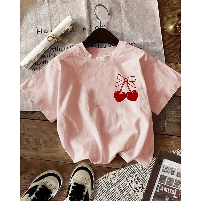  Dla dziewczynek 3D Serce Podkoszulek T-shirt Krótki rękaw Lato Wiosna Moda Podstawowy Dzieci 4-12 lat Półgolf Na zewnątrz Codzienny Regularny