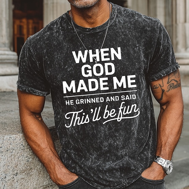  Men's Funny T shirt Tee Washed Shirt Cotton Short Sleeve Graphic Shirt Black Comfortable Tee Street Daily Fashion Designer Clothing