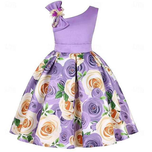  Kids Girls' Party Dress Graphic Sleeveless Performance Special Occasion Princess Polyester Party Dress Summer Spring kids Multicolor Yellow Light Green