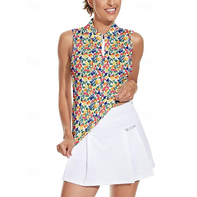 Women's Fruit Tennis Shirt Sleeveless Print UPF50+ Quick Dry Tennis Golf Badminton Zip Collar Tee Tshirt Top Yellow Tennis Clothing4