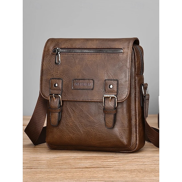  Borsa a tracolla da uomo in similpelle – borsa a tracolla vintage con fibbia e tasca con cerniera, elegante e pratica per lavoro, viaggi e uso quotidiano – regalo perfetto per la festa del papà