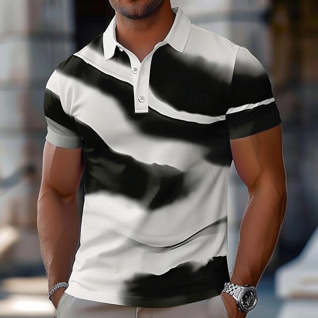Men's Graphic Polo Short Sleeve Polo Shirts Collared Shirts Casual School Outdoor Daily Wear 3D Print Summer Black-white4
