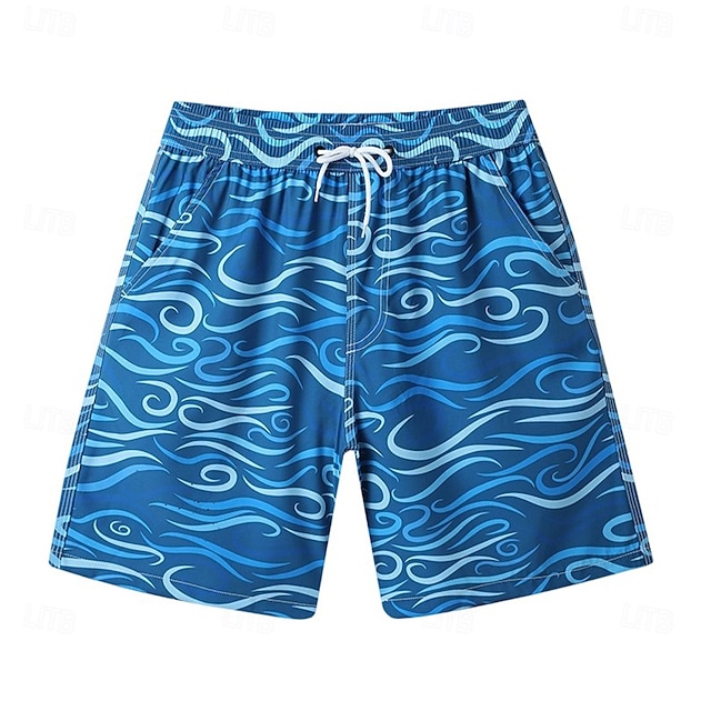  Homens Calção Shorts de praia Com Cordão oceano Abstrato Arte abstrata Respirável Secagem Rápida Comprimento do joelho Ao ar livre Férias Casa Férias Estilo Étnico Azul Céu Azul Marinha Com Stretch